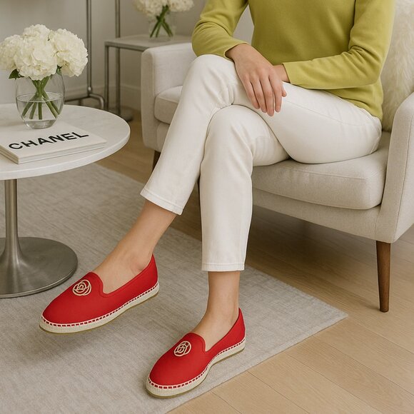 Taryn Rose Idina Womens Red Canvas Slip On Espadrille Loafer Flats Shoes Size 8 - Picture 1 of 14